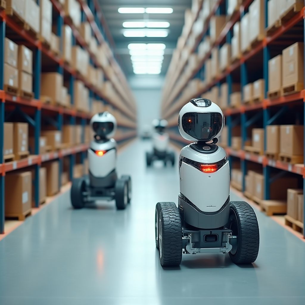 Lojistik deposunda çalışan otonom robotlar
